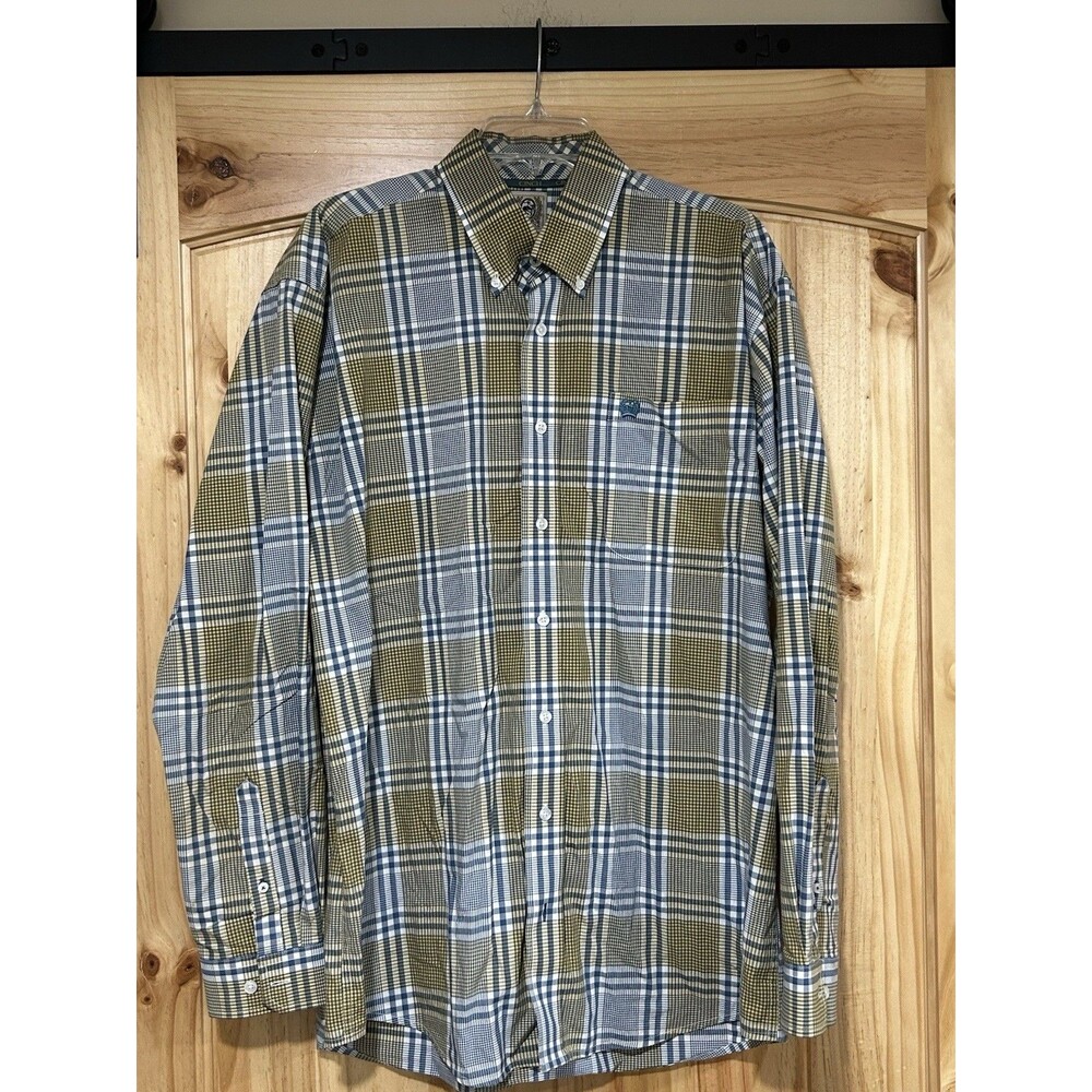 Cinch Men’s Western Long Sleeve Shirt Blue Yellow Plaid Size M Cowboy Shirt